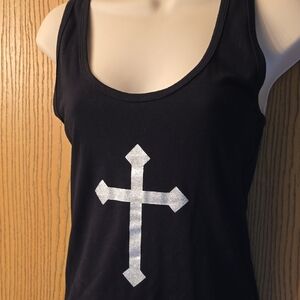 Black Tank Top with Silver Cross Design
